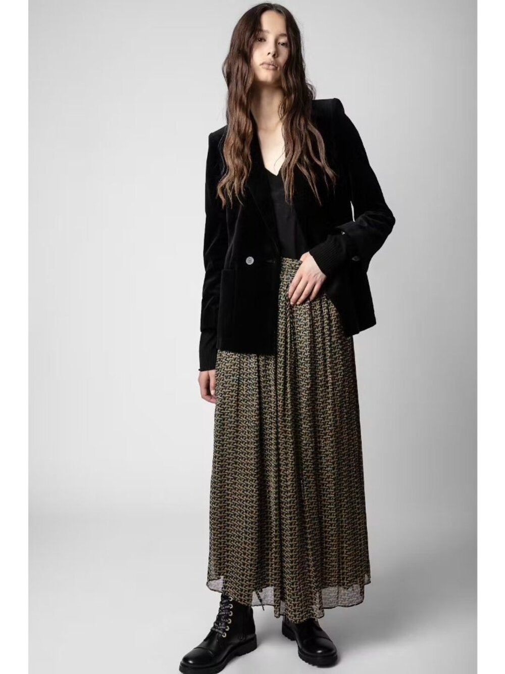 Zadig & Voltaire Jade Chiffon ZV Skirt 38 Rock Chic boho Luxe metallic Parisian